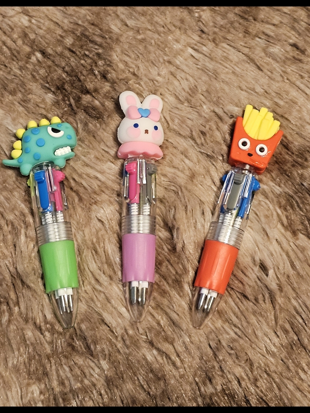 Cute Character Multi-Color 4-Function Ballpoint Pens - Green, Pink, Orange